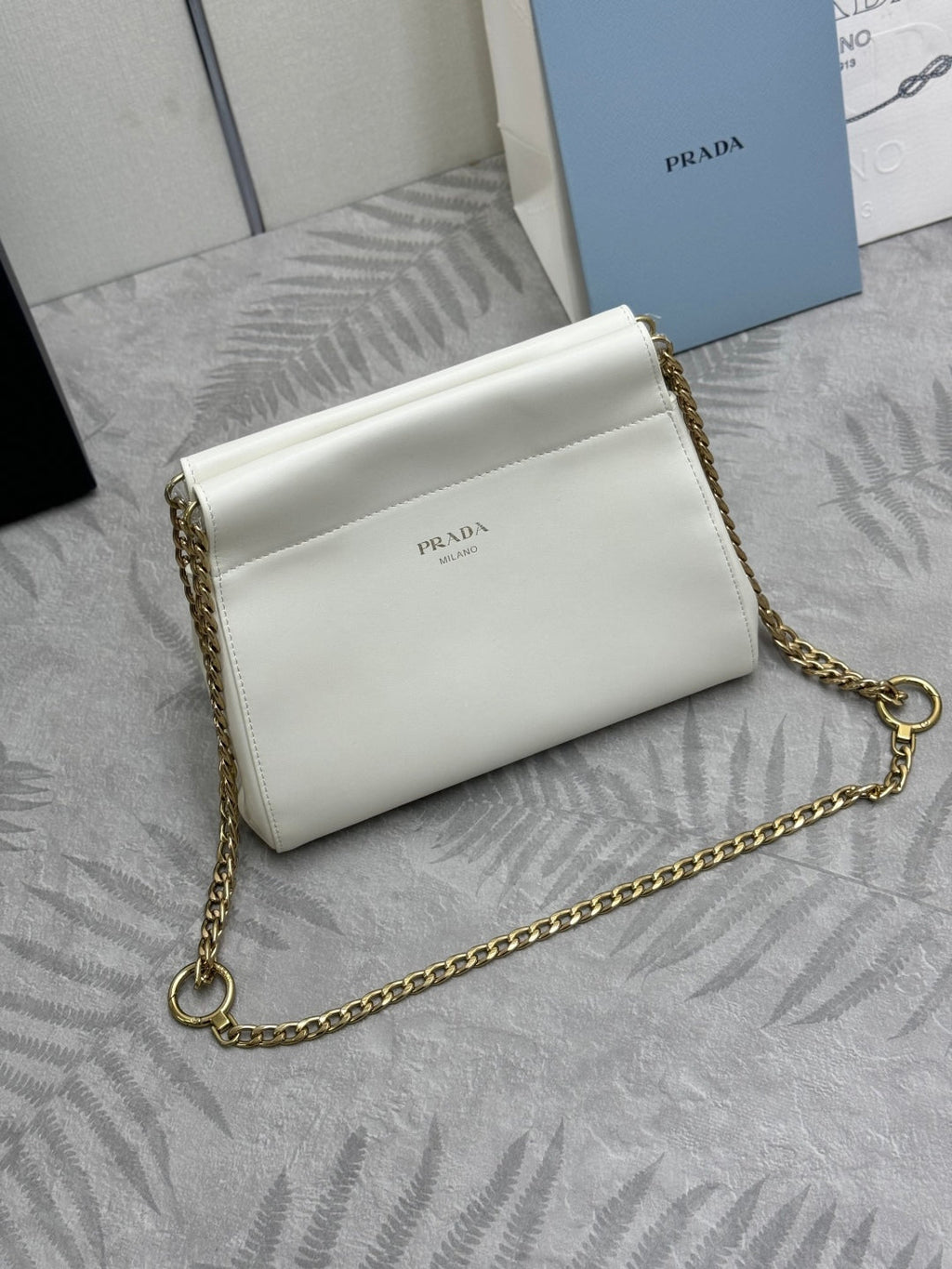 PRADA 25S ENCHAINE MINI BAG 22 IN WHITE CALFSKIN GOLD HARDWRE