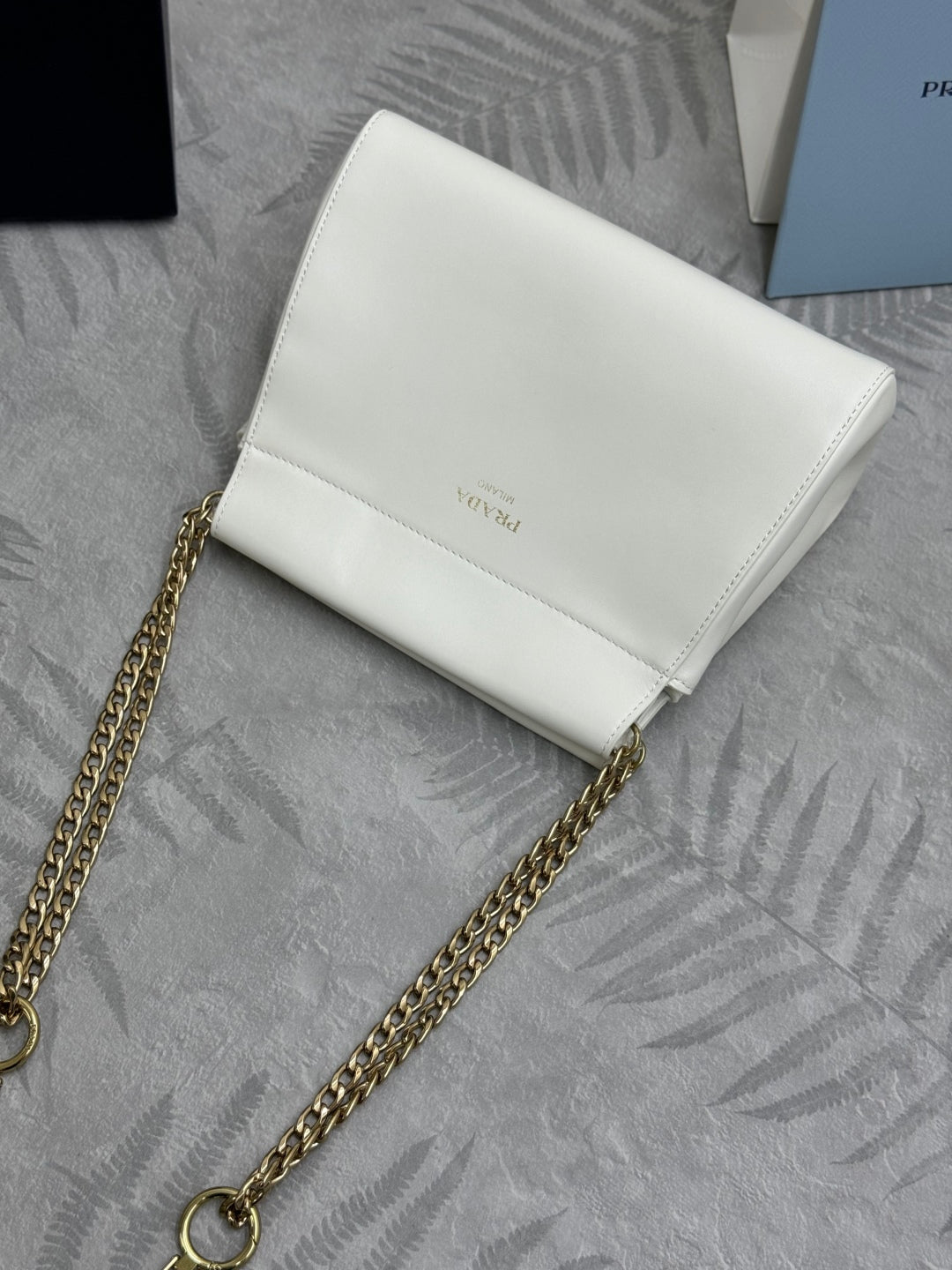 PRADA 25S ENCHAINE MINI BAG 22 IN WHITE CALFSKIN GOLD HARDWRE