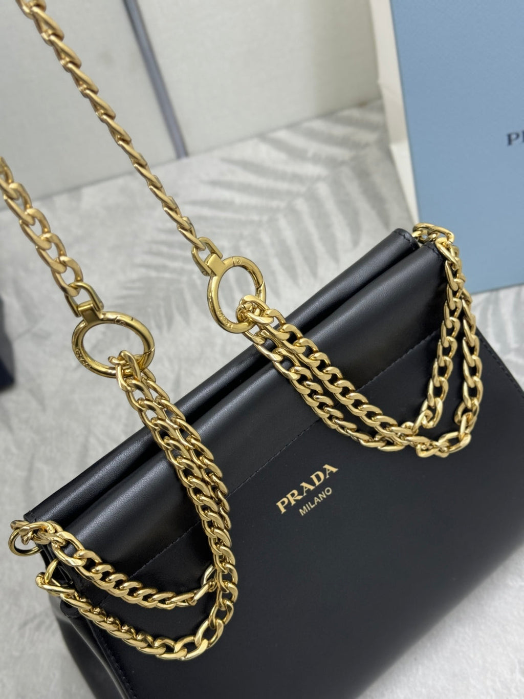 PRADA 25S ENCHAINE MINI BAG 22 IN BLACK CALFSKIN GOLD HARDWARE