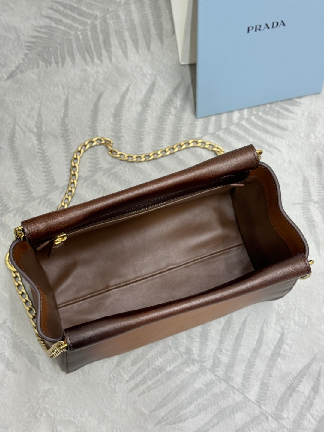 PRADA 25S ENCHAINE MINI BAG 22 IN COGNAC CALFSKIN GOLD HARDWARE