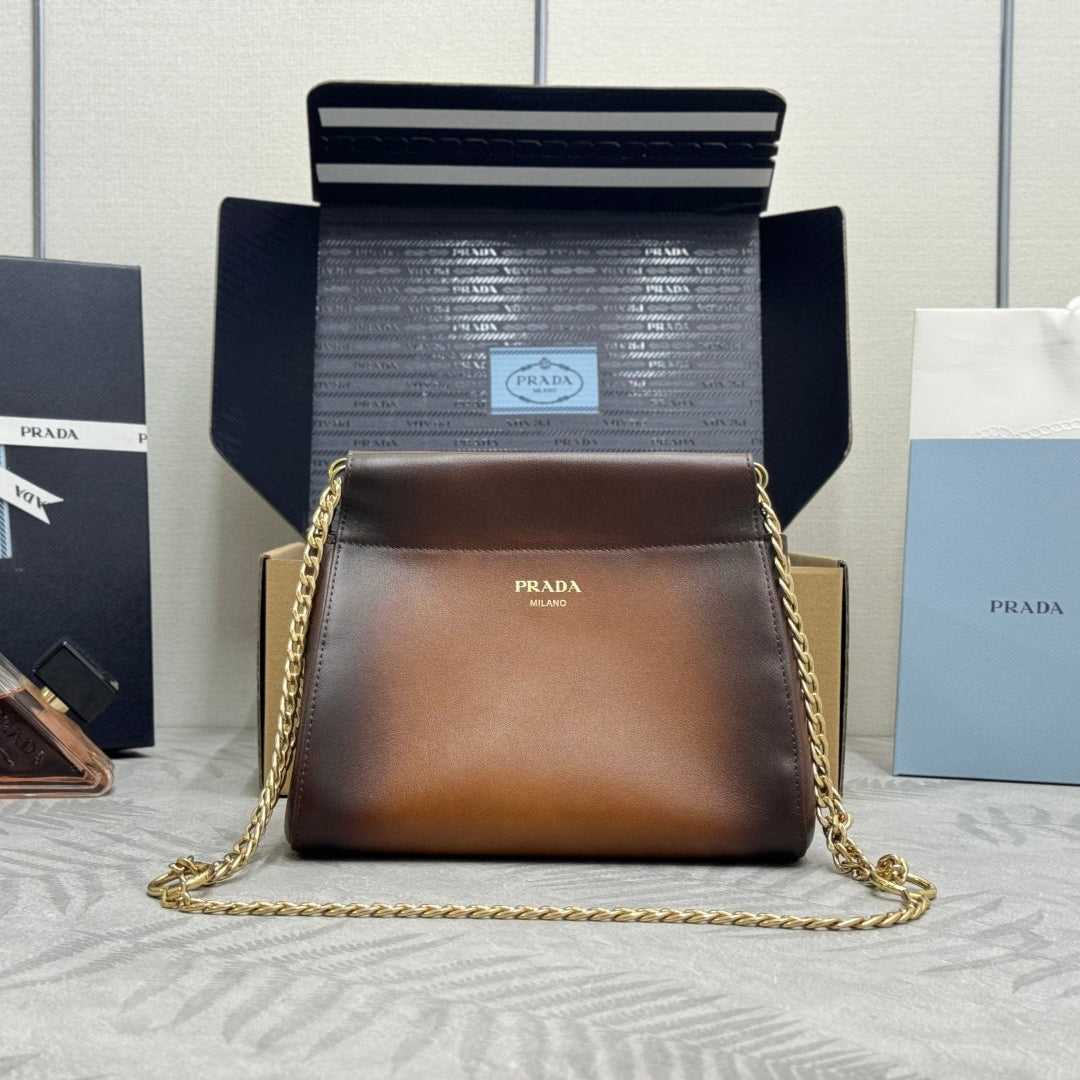 PRADA 25S ENCHAINE MINI BAG 22 IN COGNAC CALFSKIN GOLD HARDWRE