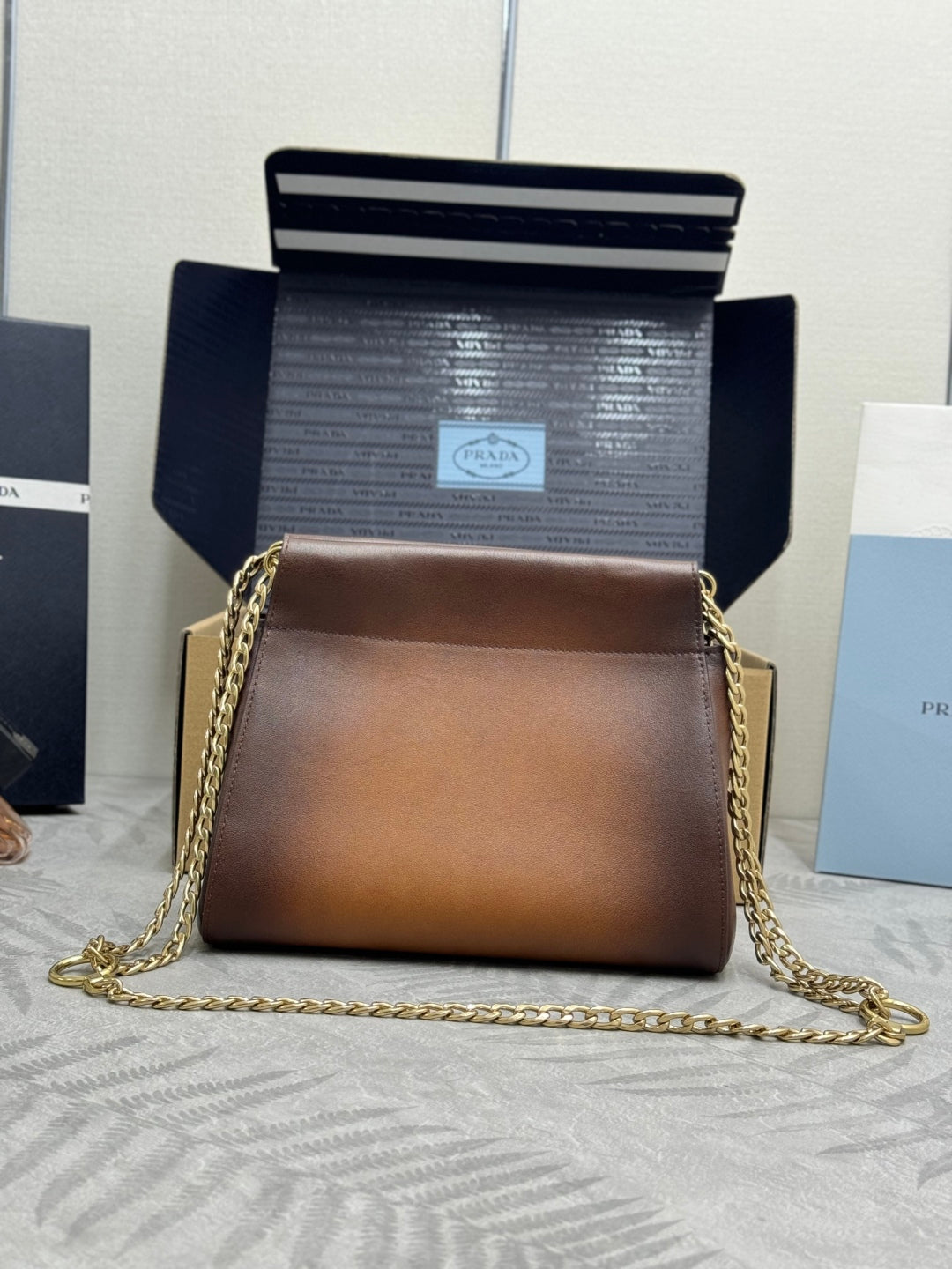 PRADA 25S ENCHAINE MINI BAG 22 IN COGNAC CALFSKIN GOLD HARDWRE