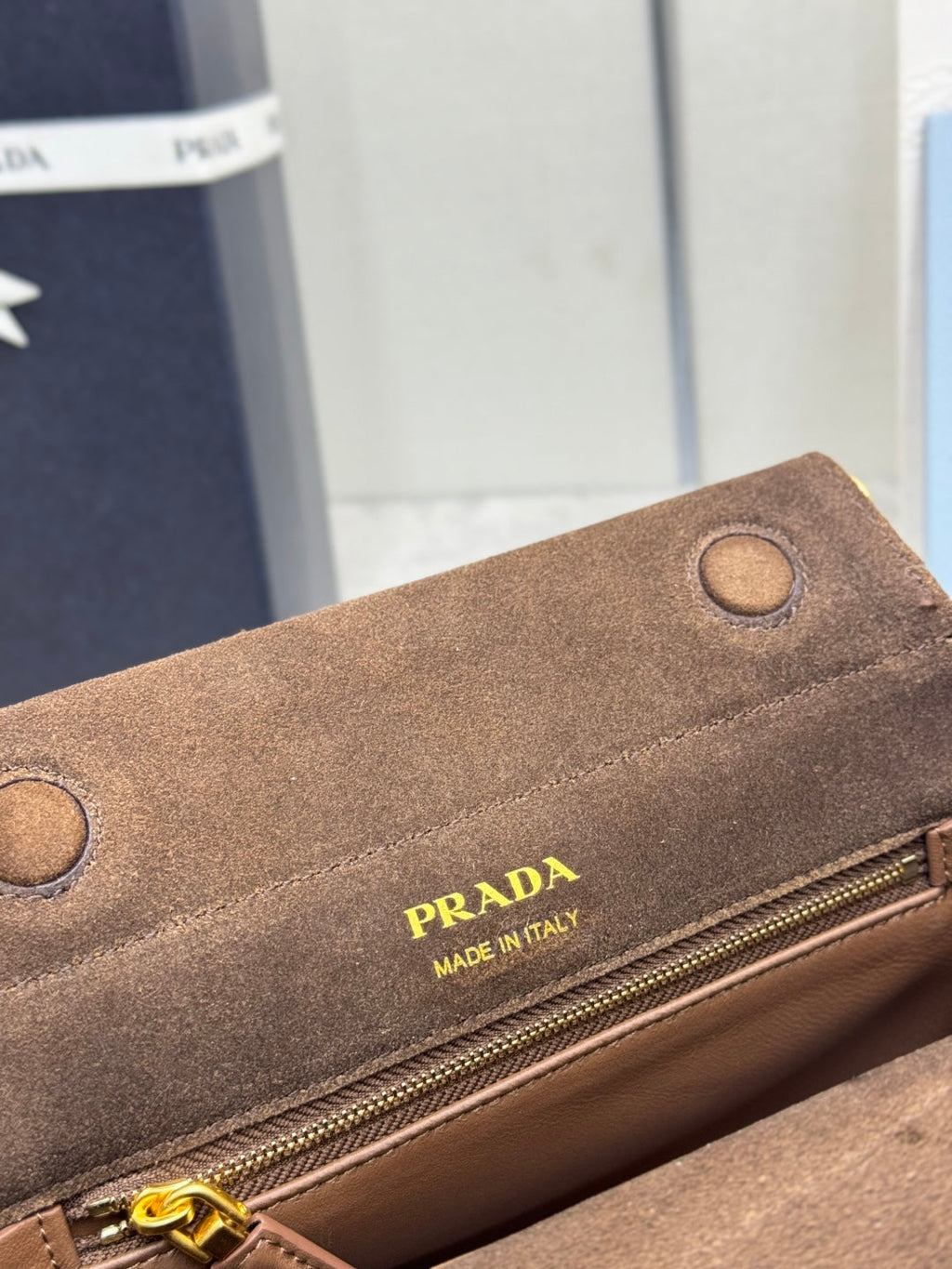 PRADA 25S ENCHAINE MINI BAG 22 IN CARAMEL BROWN SUEDE GOLD HARDWARE