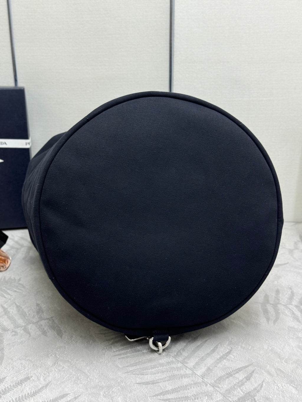 PRADA 25S DRAWSTRING BACKPACK 55 IN BLACK CANVAS LINEN SILVER HARDWRE