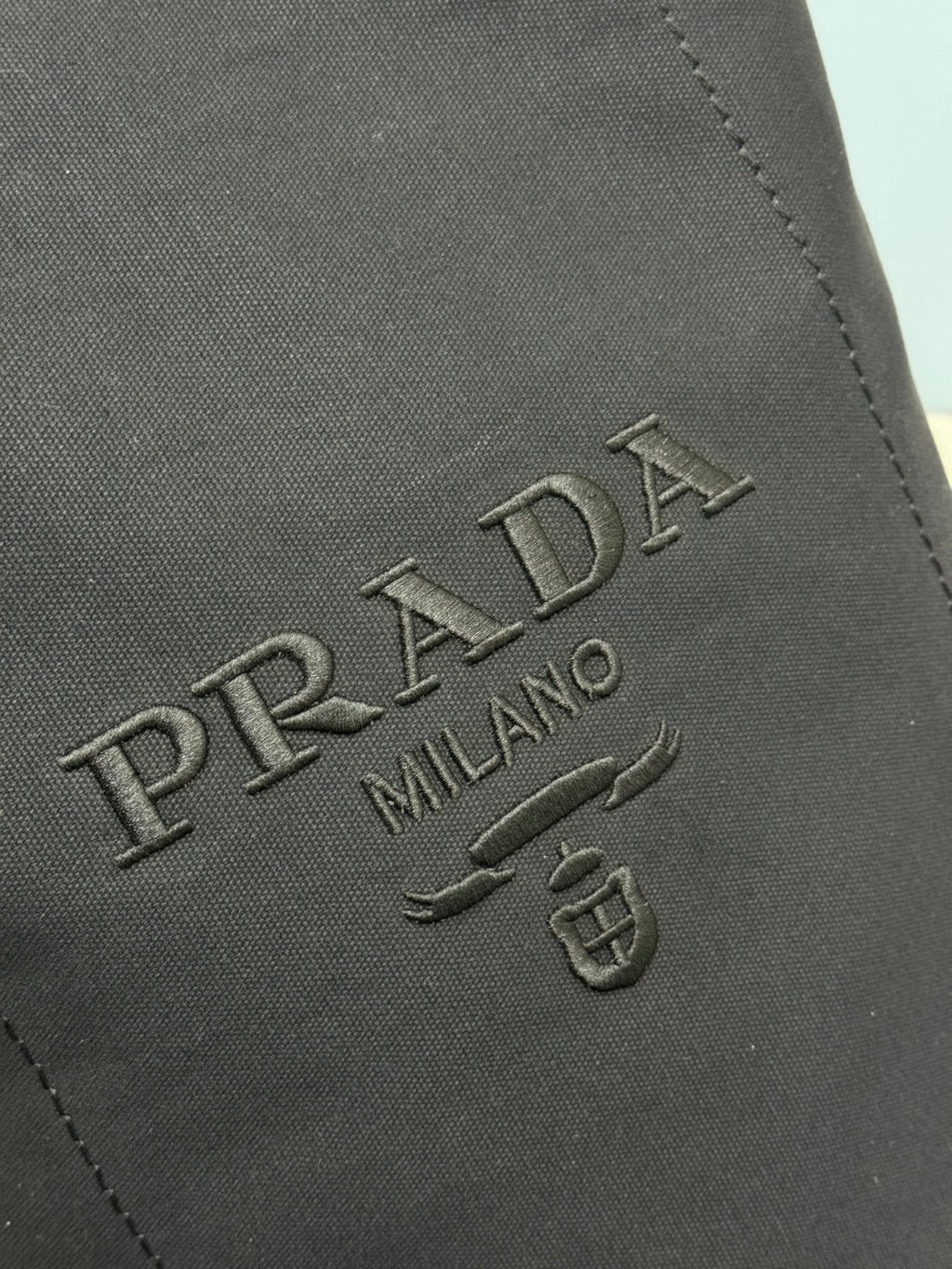 PRADA 25S DRAWSTRING BACKPACK 55 IN BLACK CANVAS LINEN SILVER HARDWARE
