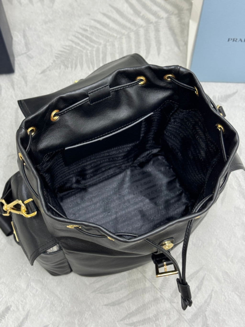 PRADA 25S EXPLORE MEDIUM BACKPACK 29 IN BLACK CALFSKIN GOLD HARDWARE
