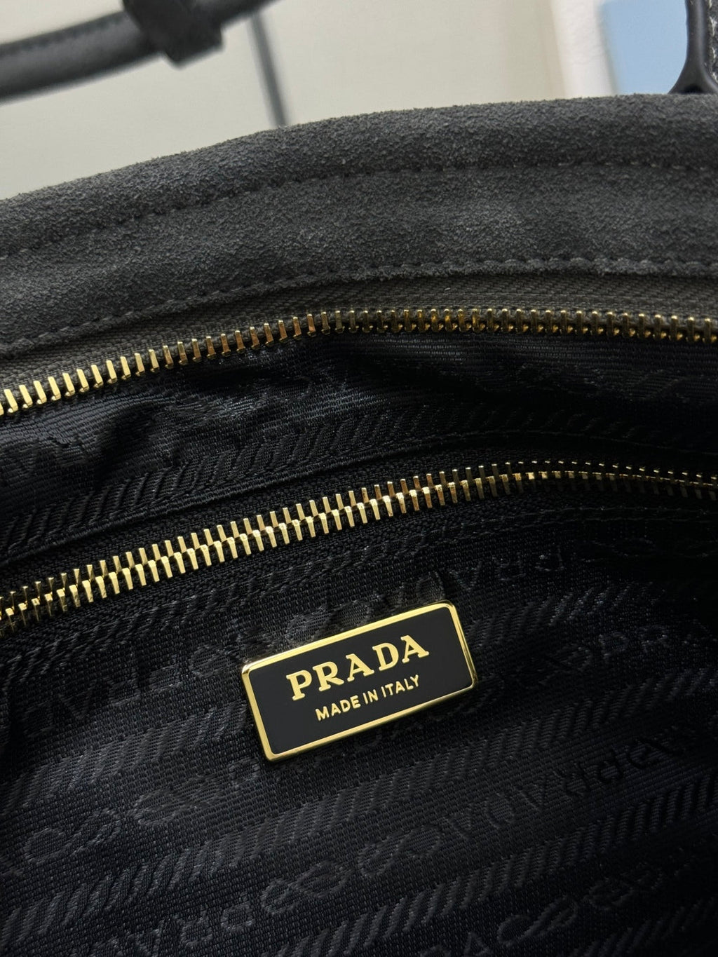 PRADA 25S BONNIE LARGE HANDBAG 38 IN DARK GRAY SUEDE GOLD HARDWARE