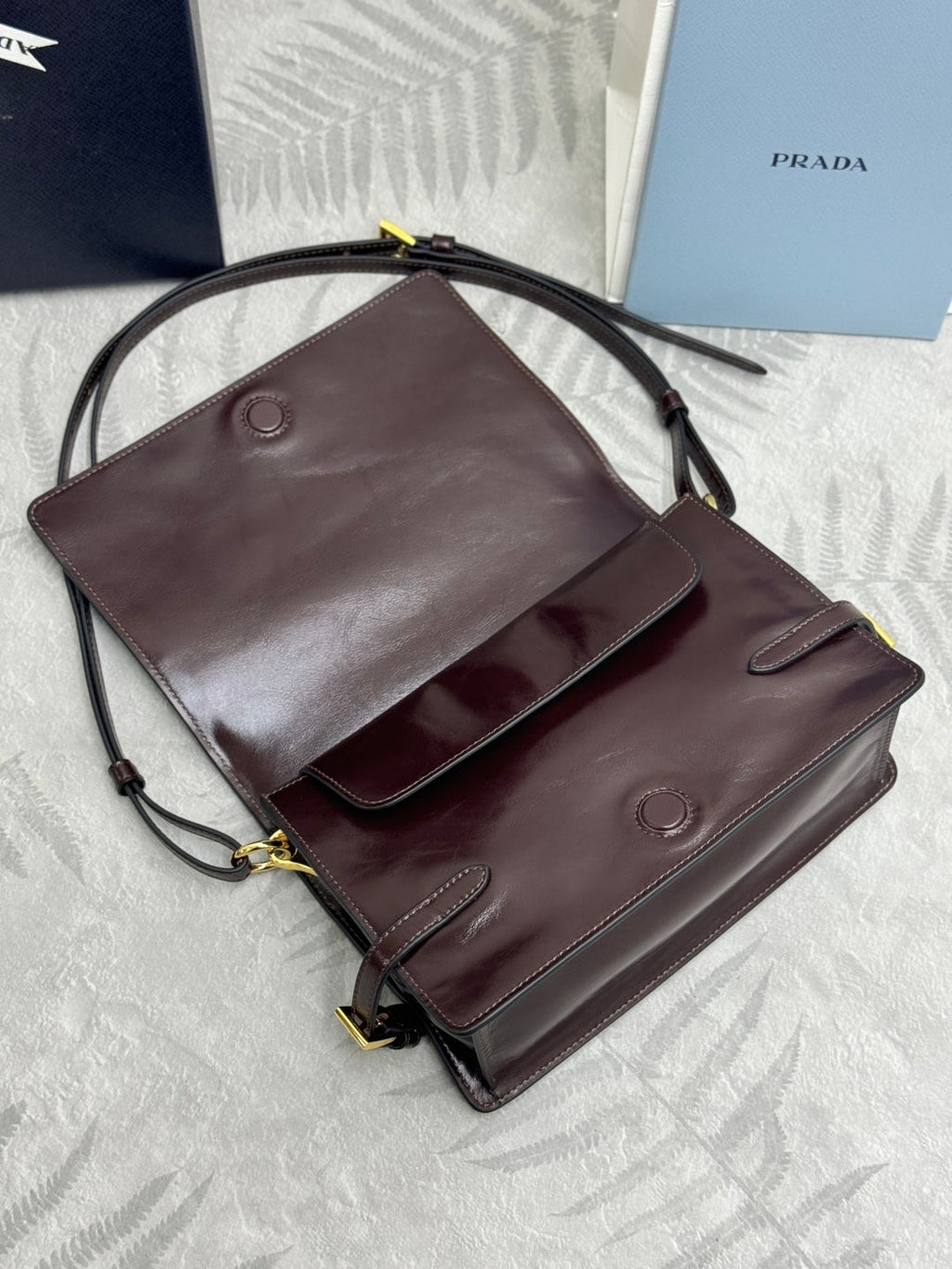 PRADA 25S SHOULDER BAG 23 IN DARK BROWN CALFSKIN GOLD HARDWRE