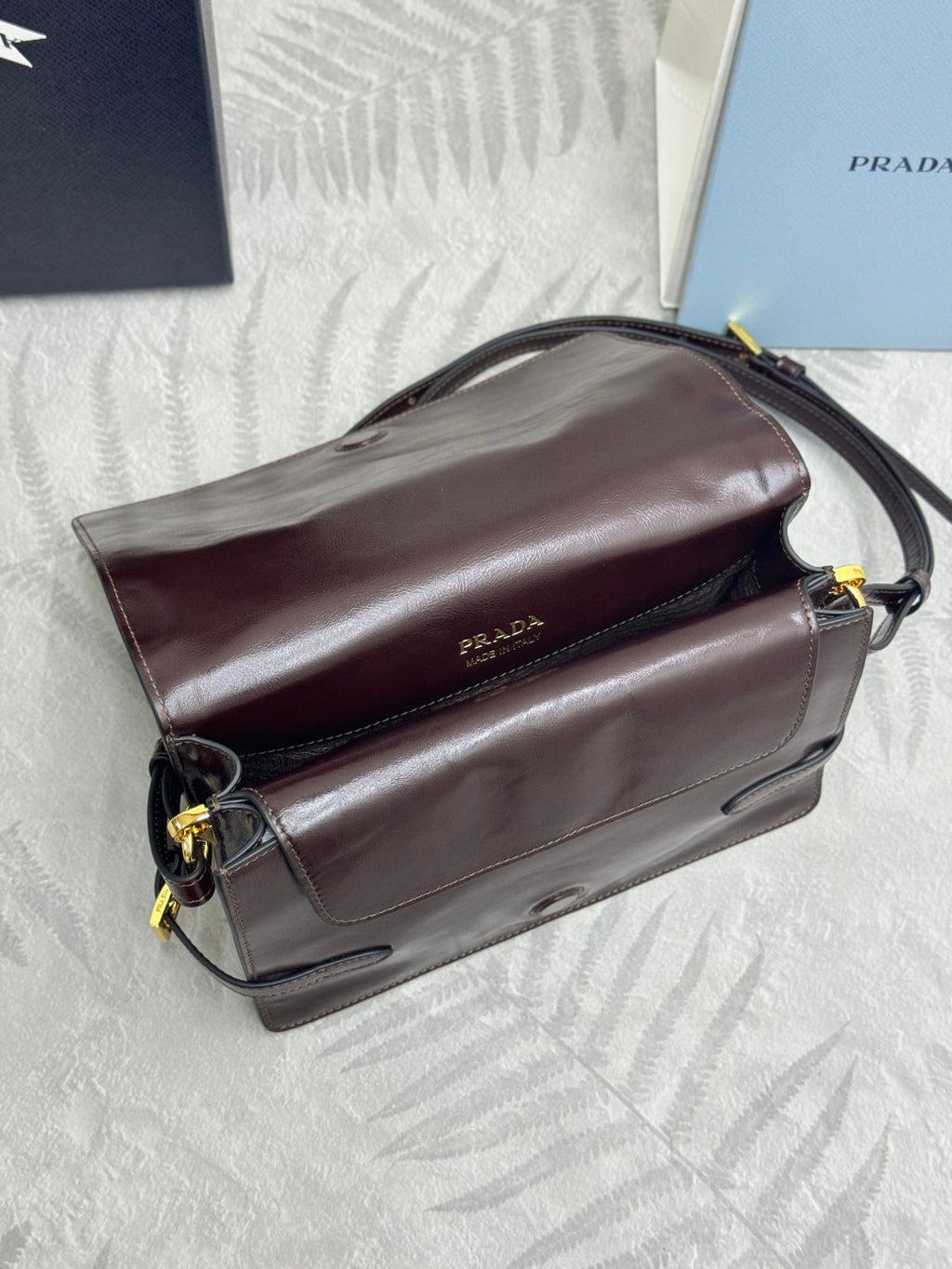PRADA 25S SHOULDER BAG 23 IN DARK BROWN CALFSKIN GOLD HARDWRE