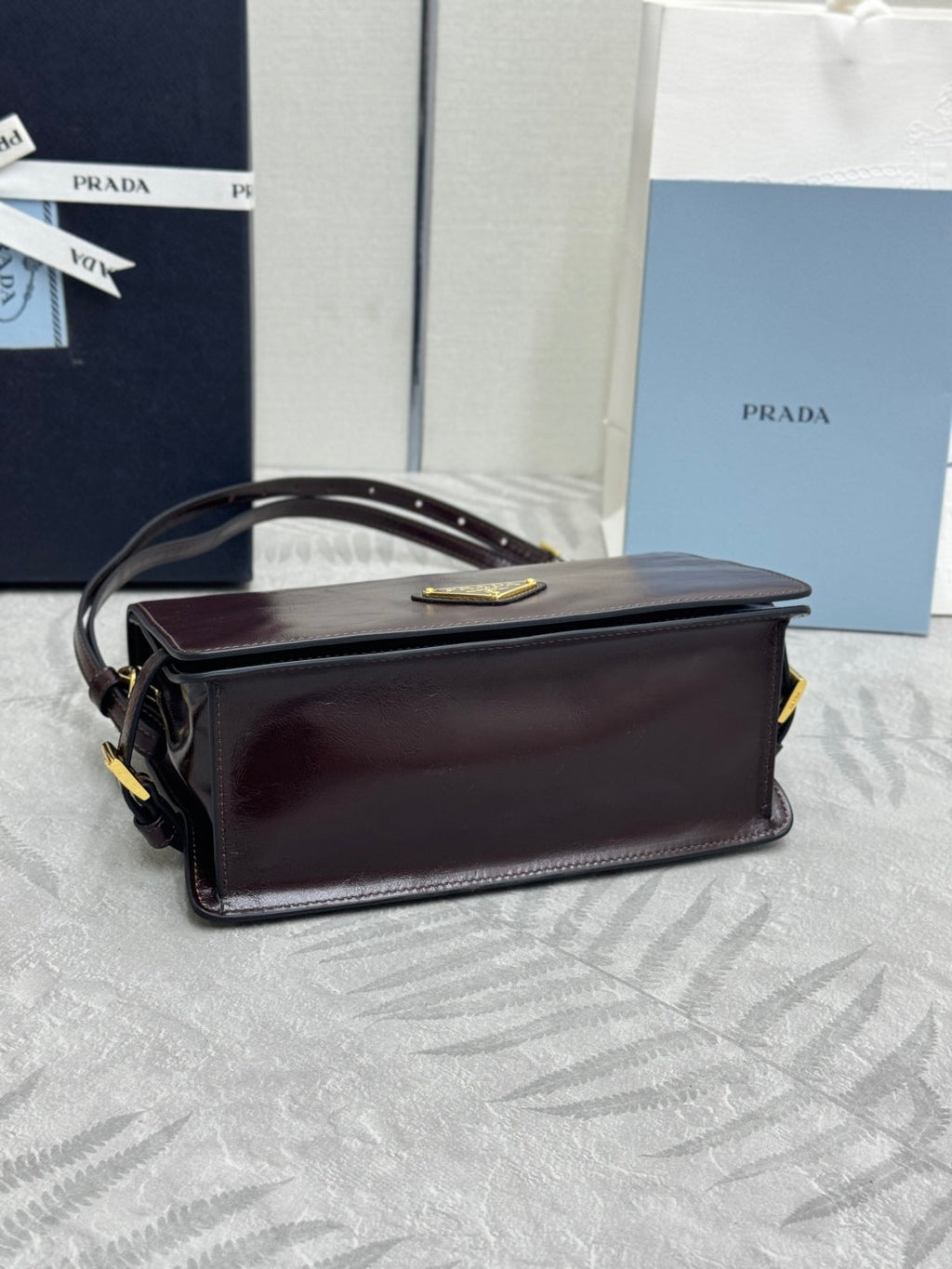 PRADA 25S SHOULDER BAG 23 IN DARK BROWN CALFSKIN GOLD HARDWARE