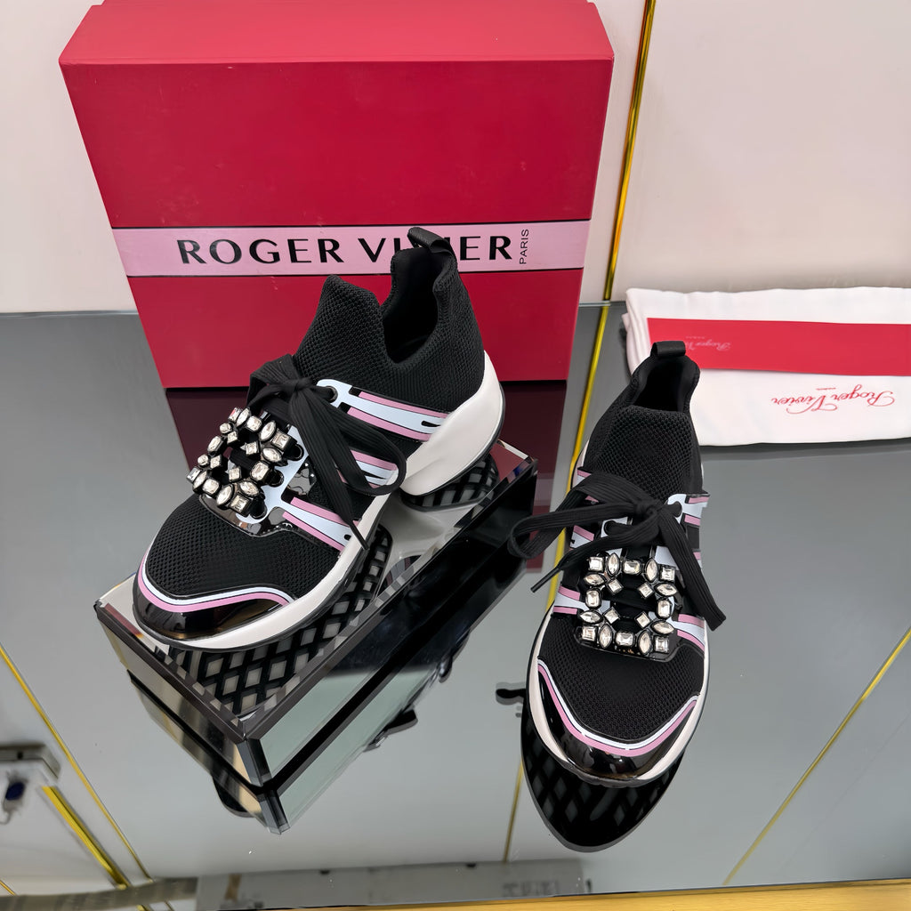 VIV' RUN SNEAKERS IN BLACK TECHNICAL FABRIC WITH PINK AND WHITE CALFSKIN
