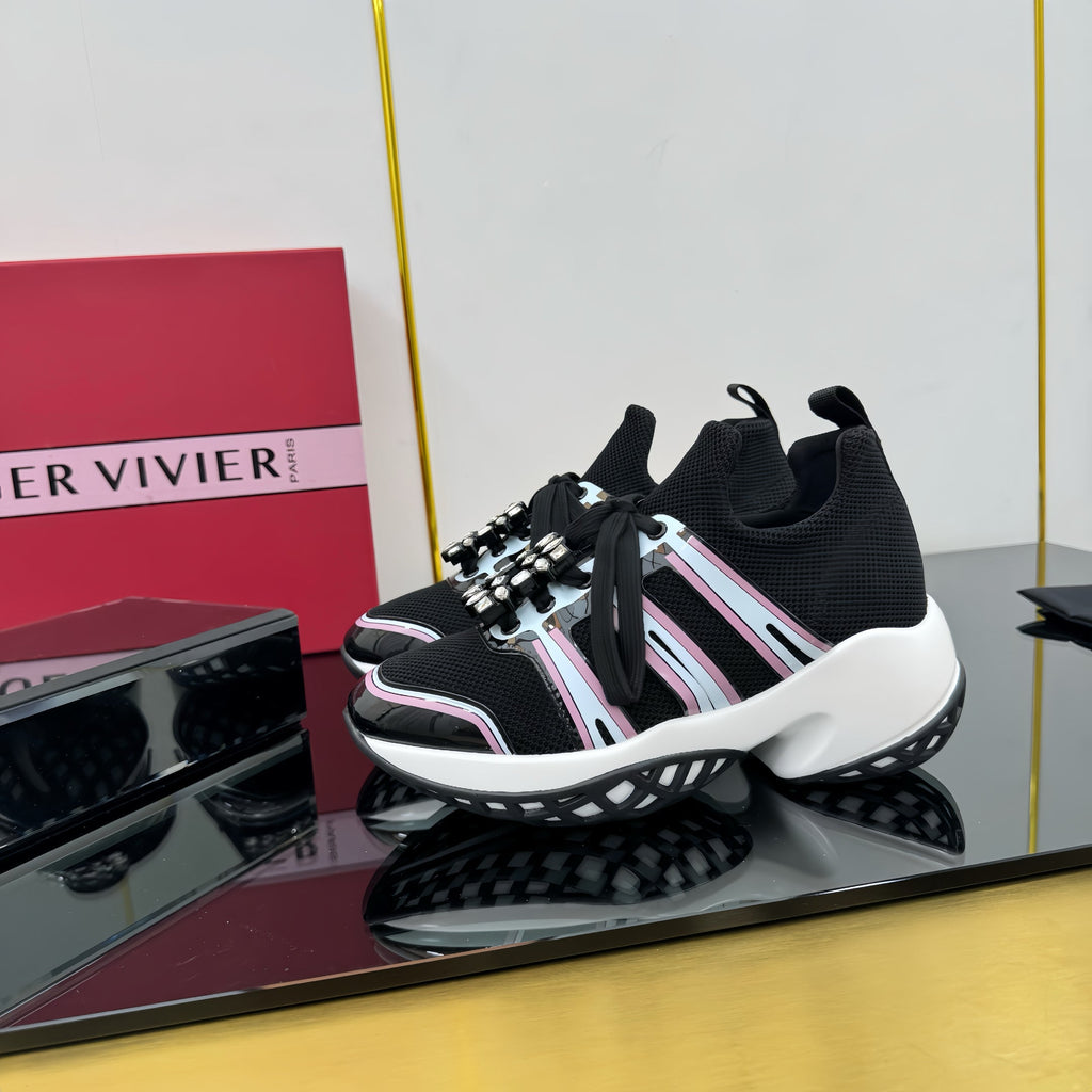 VIV' RUN SNEAKERS IN BLACK TECHNICAL FABRIC WITH PINK AND WHITE CALFSKIN