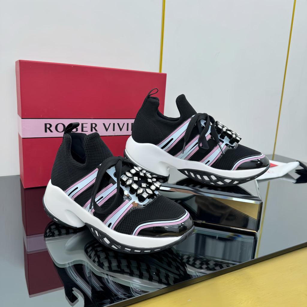 VIV' RUN SNEAKERS IN BLACK TECHNICAL FABRIC WITH PINK AND WHITE CALFSKIN