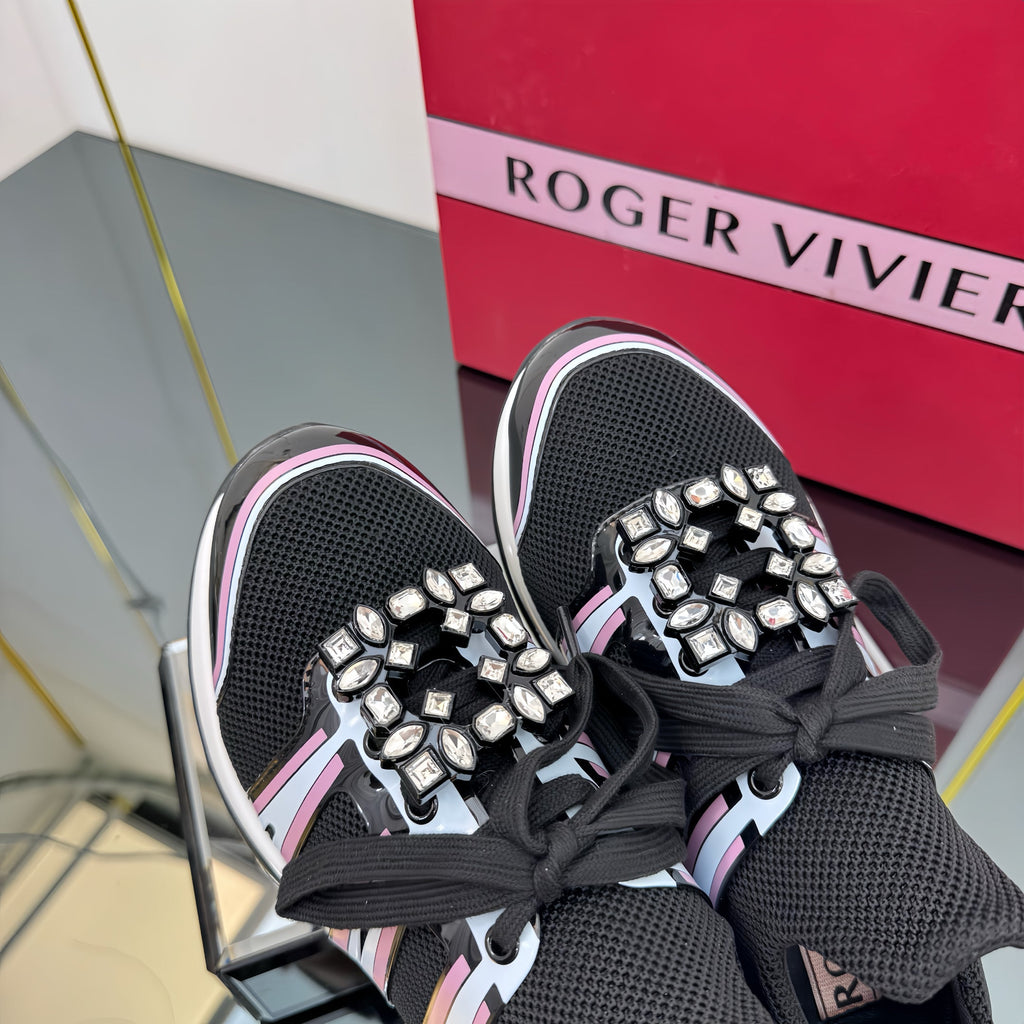 VIV' RUN SNEAKERS IN BLACK TECHNICAL FABRIC WITH PINK AND WHITE CALFSKIN