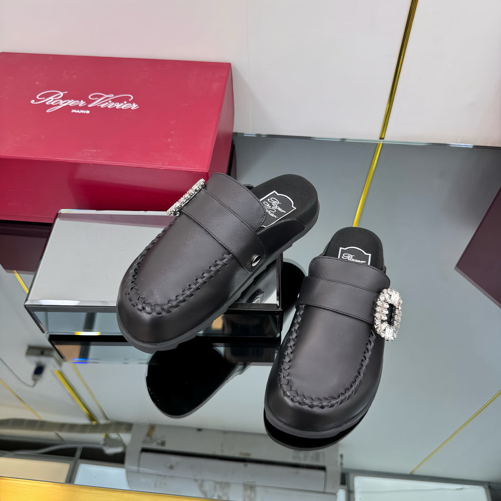 SLIDY VIV' MULES IN BLACK CALFSKIN