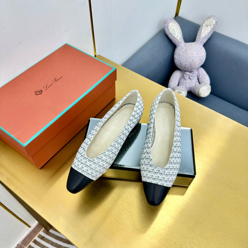 BALLET IN WHITE TWEED MIX BLACK LAMBSKIN