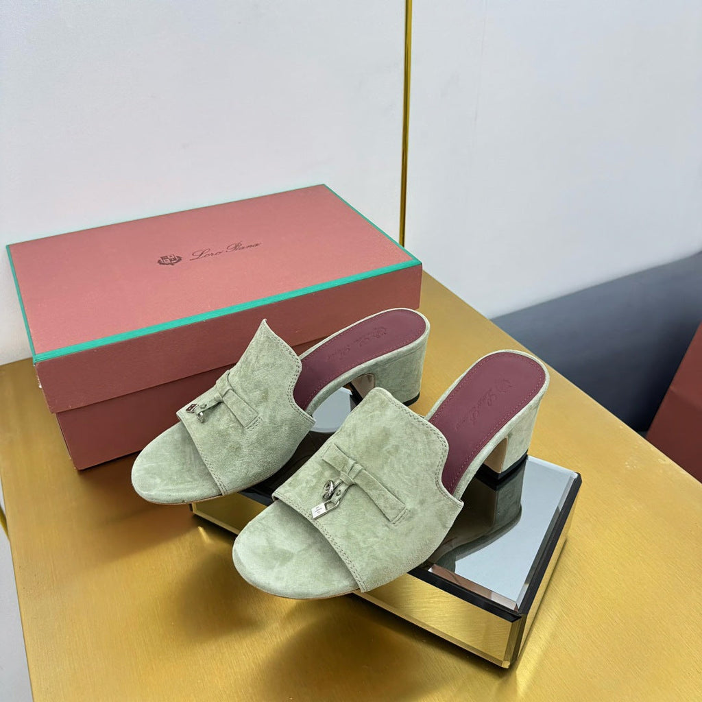 LP BLOCK HEEL SANDALS 25S IN SAGE GREEN SUEDE