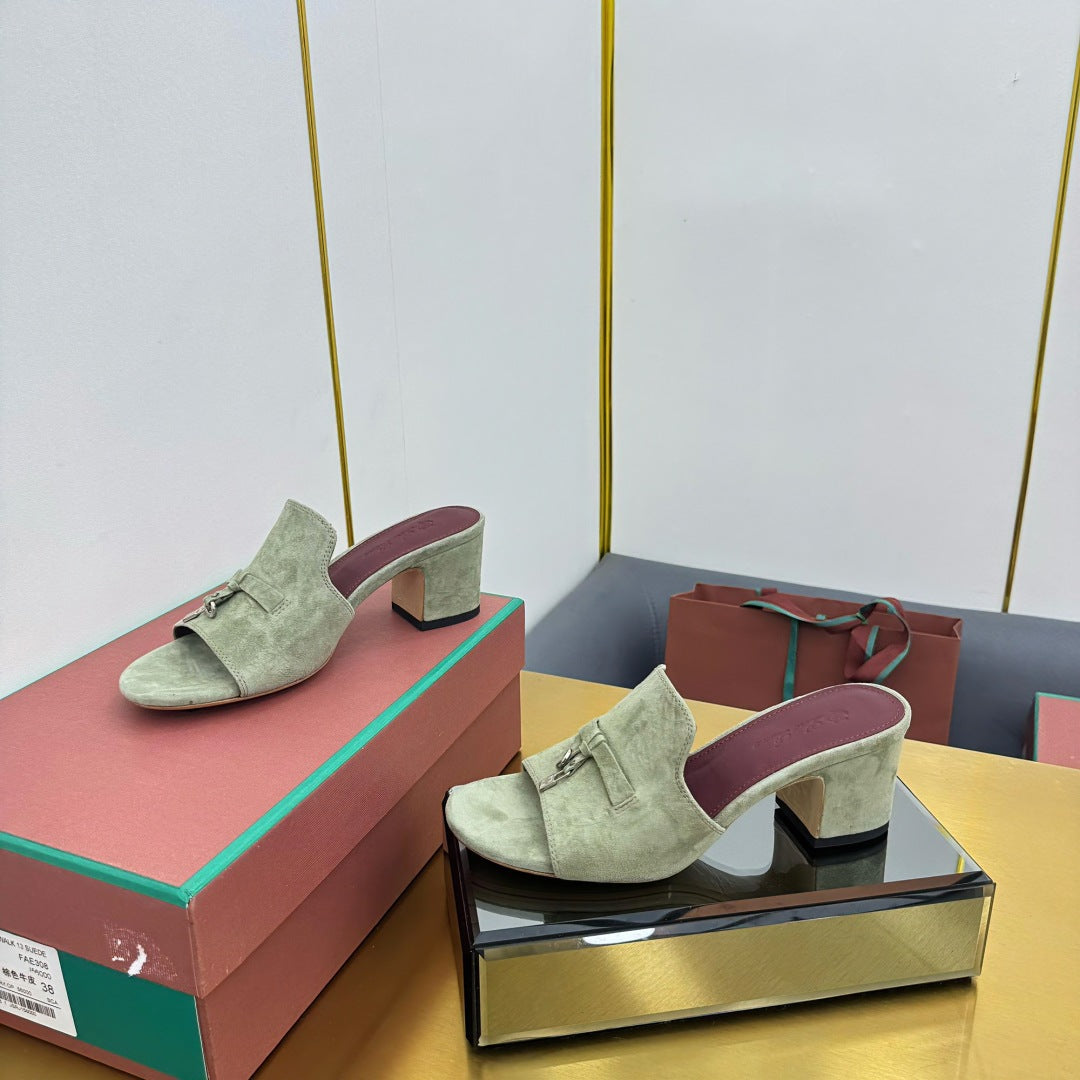 LP BLOCK HEEL SANDALS 25S IN SAGE GREEN SUEDE