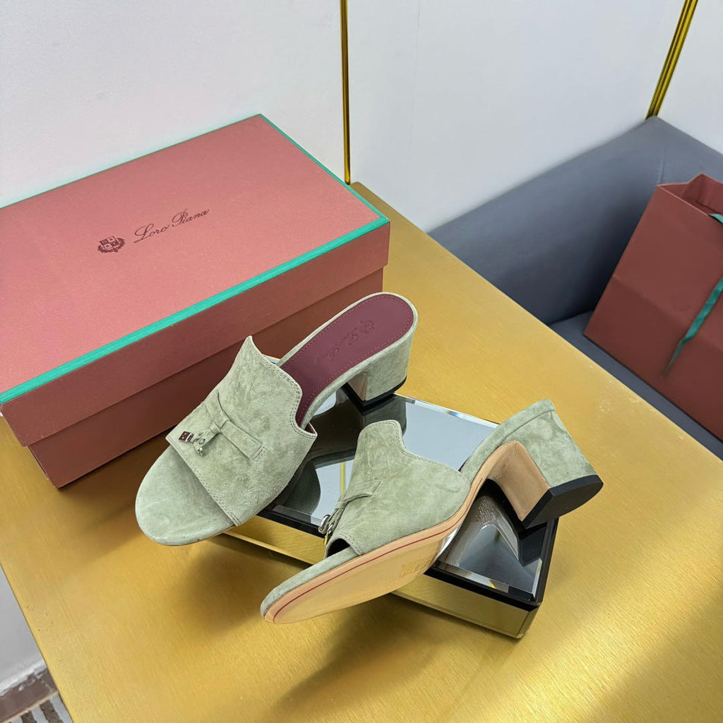 LP BLOCK HEEL SANDALS 25S IN SAGE GREEN SUEDE