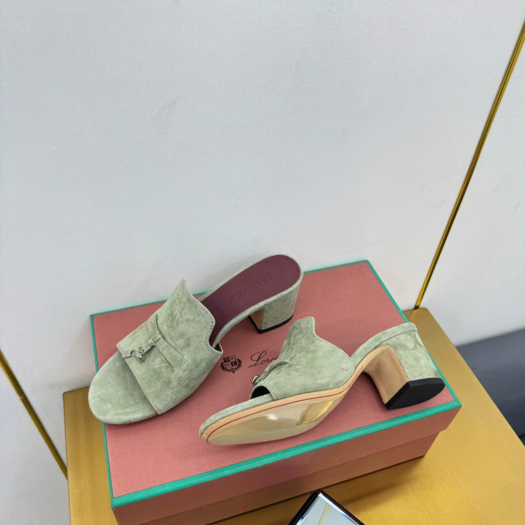 LP BLOCK HEEL SANDALS 25S IN SAGE GREEN SUEDE
