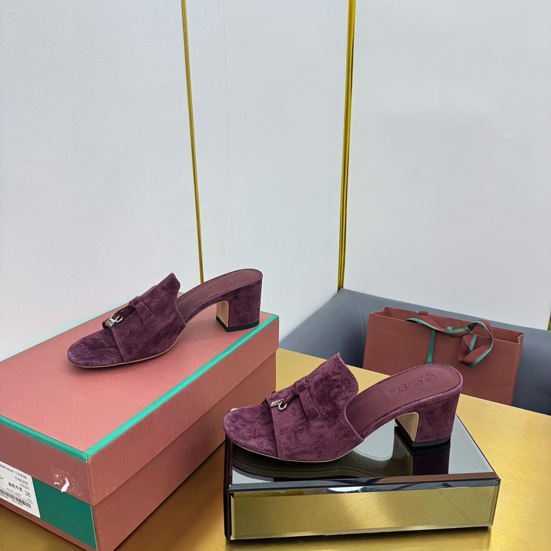 LP BLOCK HEEL SANDALS 25S IN WINE PURPLE SUEDE
