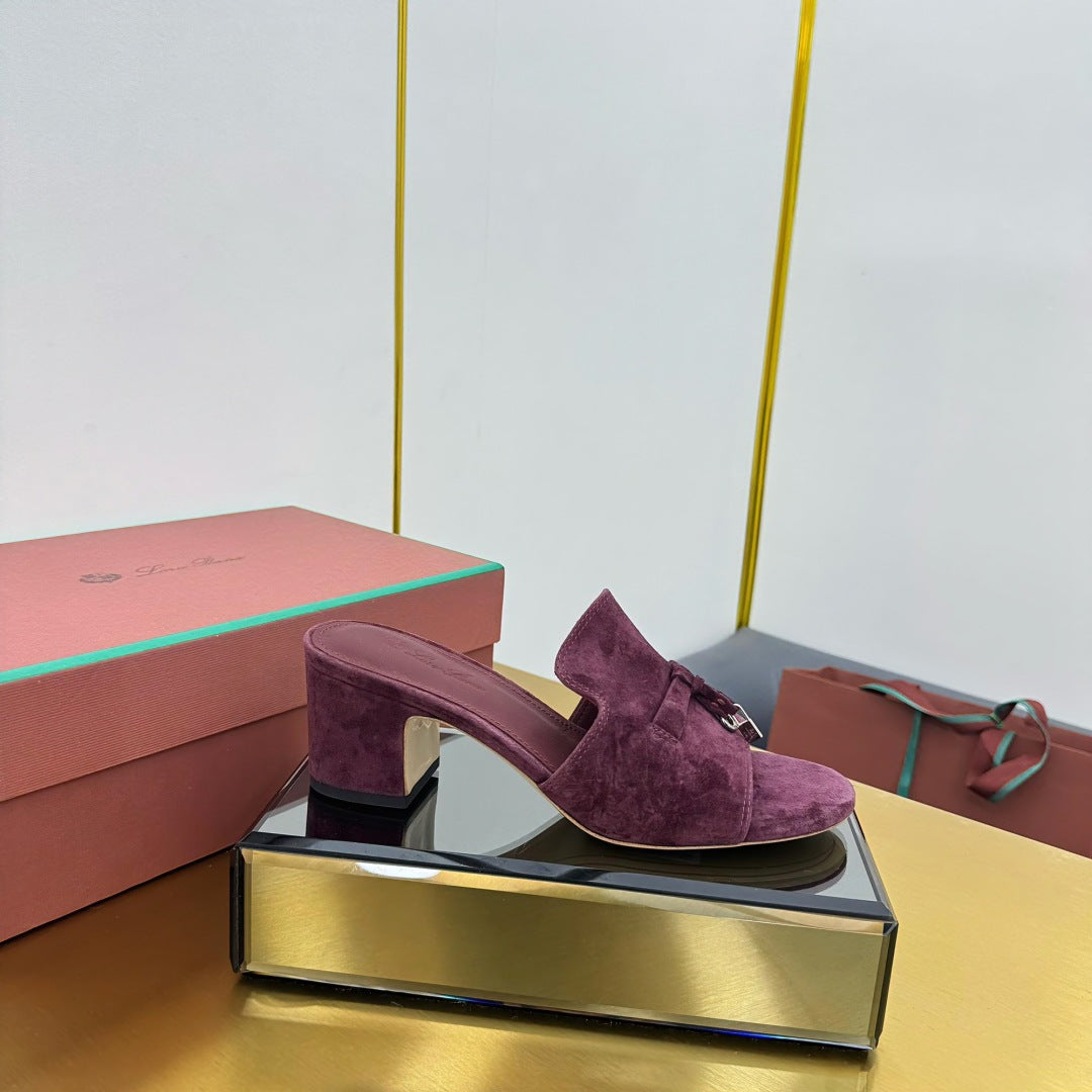 LP BLOCK HEEL SANDALS 25S IN WINE PURPLE SUEDE