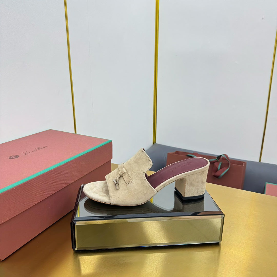 LP BLOCK HEEL SANDALS 25S IN BEIGE SUEDE