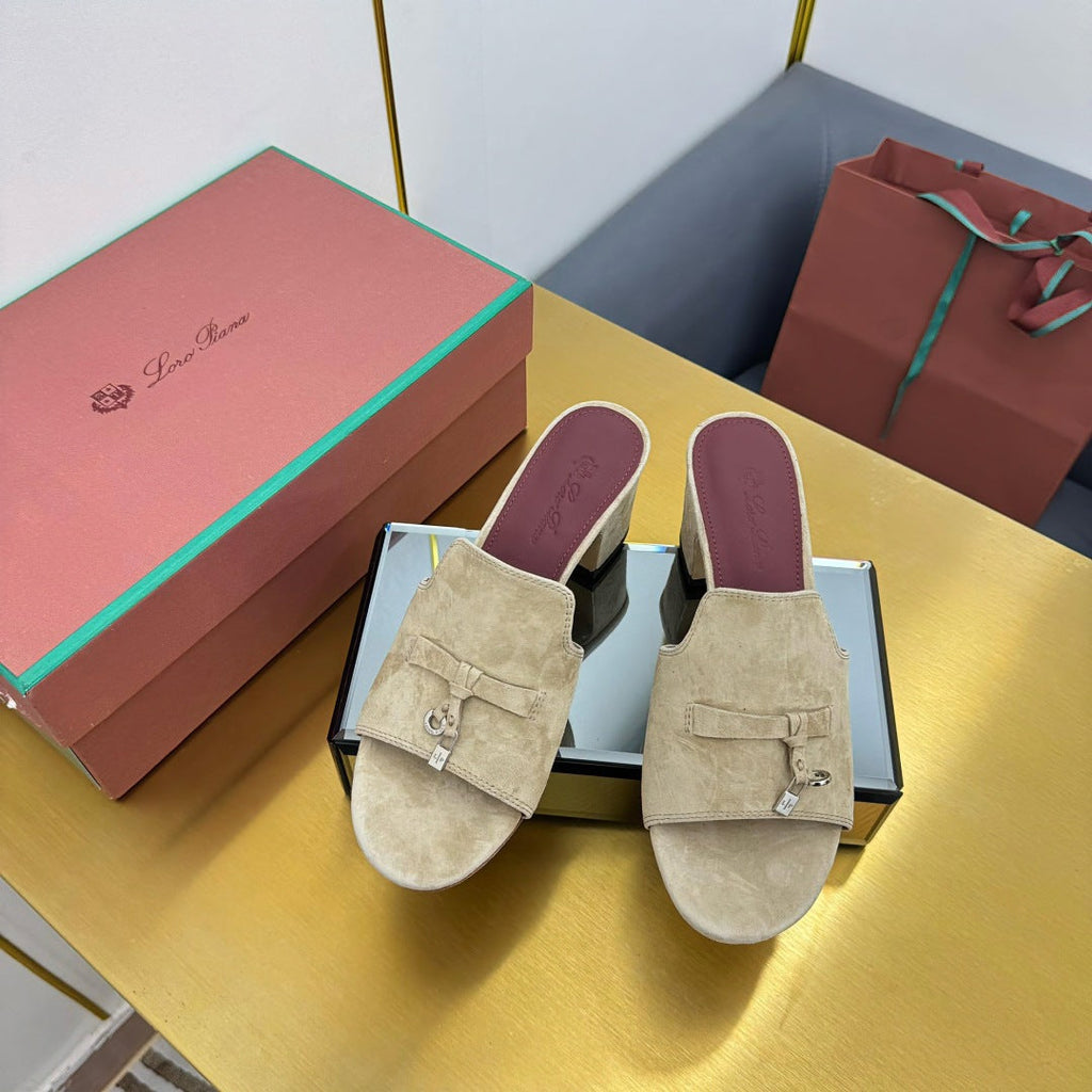 LP BLOCK HEEL SANDALS 25S IN BEIGE SUEDE