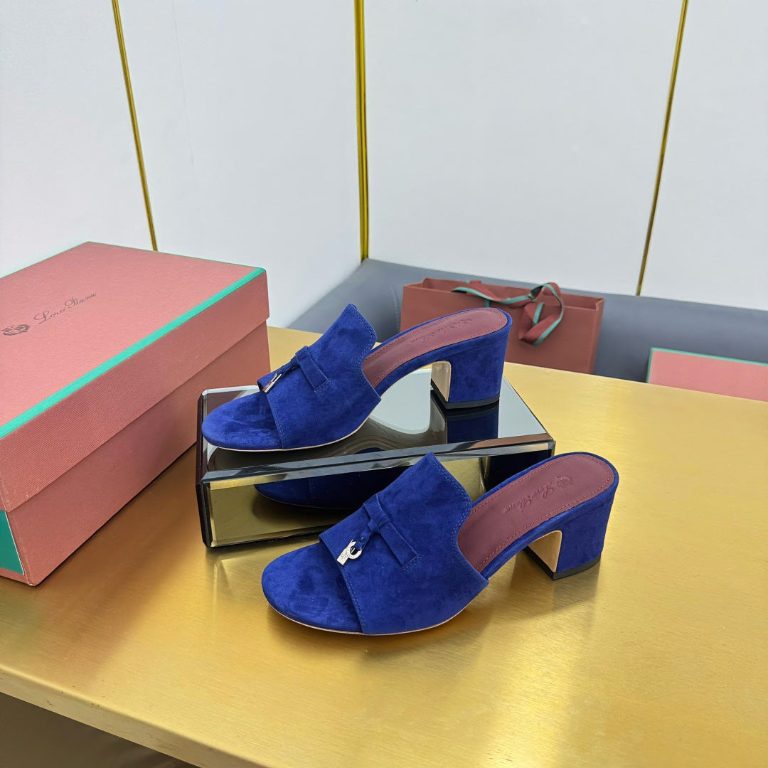 LP BLOCK HEEL SANDALS 25S IN NAVY BLUE SUEDE