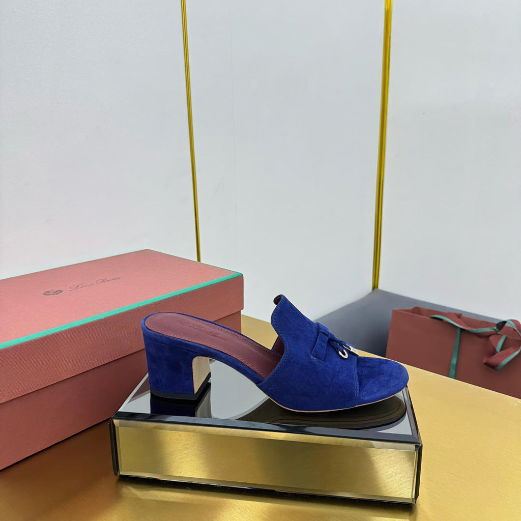 LP BLOCK HEEL SANDALS 25S IN NAVY BLUE SUEDE