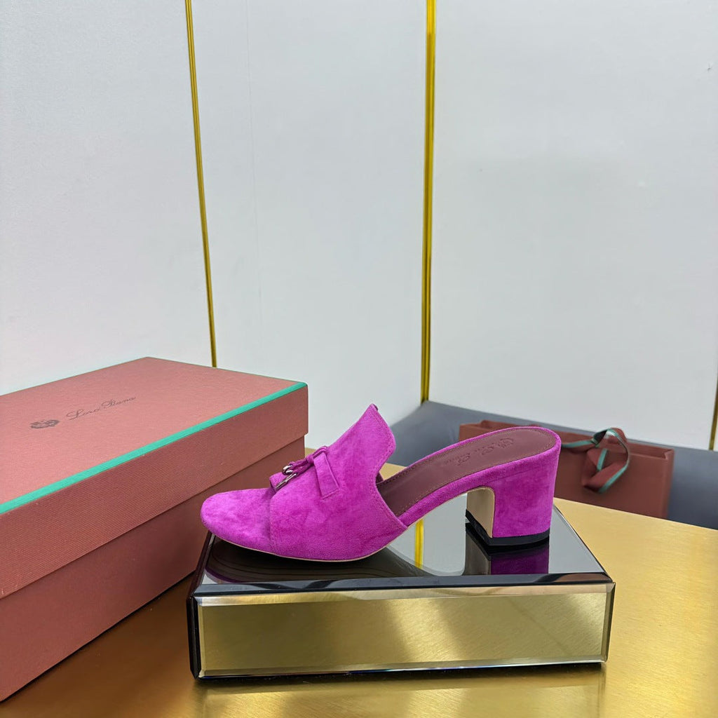 LP BLOCK HEEL SANDALS 25S IN DARK PURPLE SUEDE