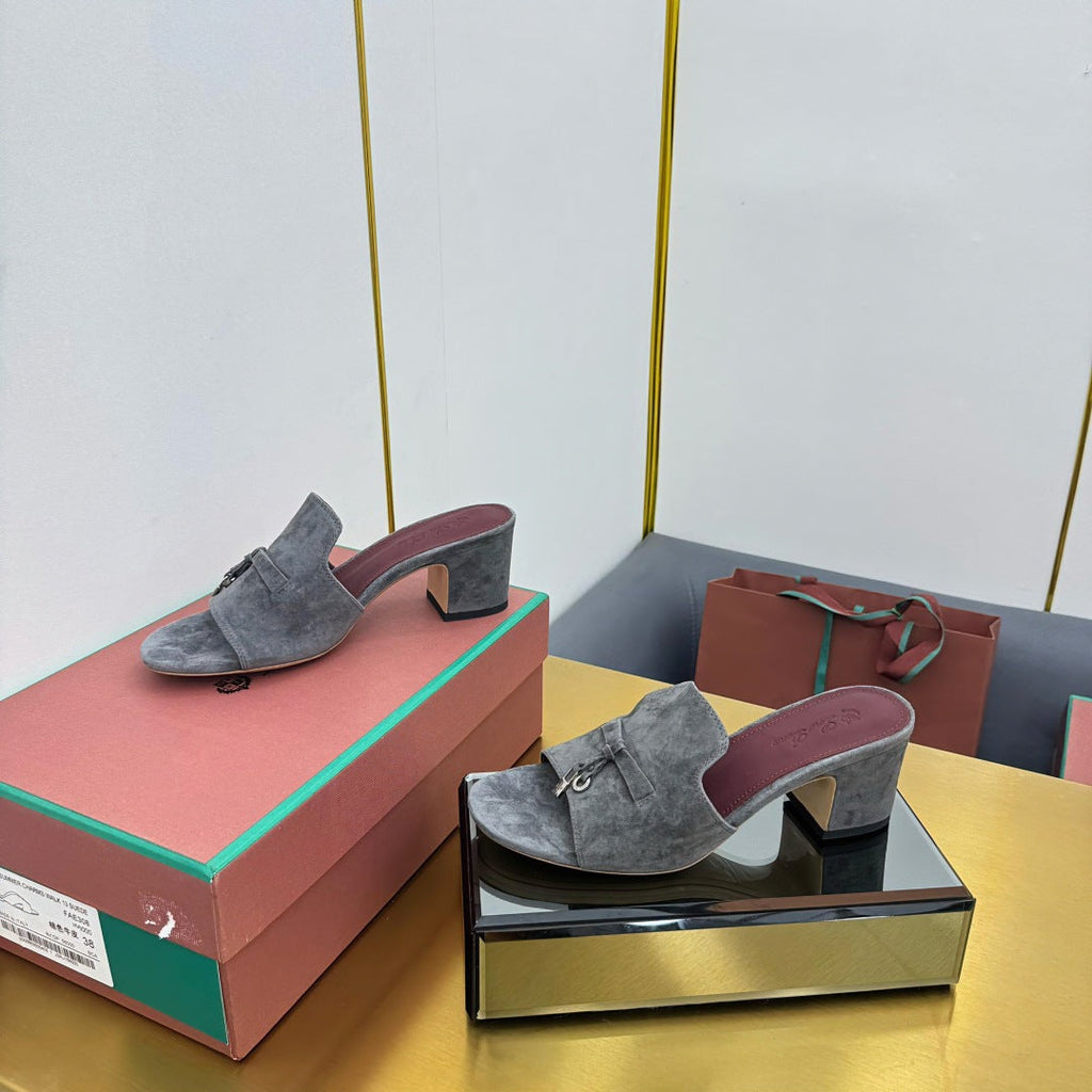 LP BLOCK HEEL SANDALS 25S IN DARK GRAY SUEDE