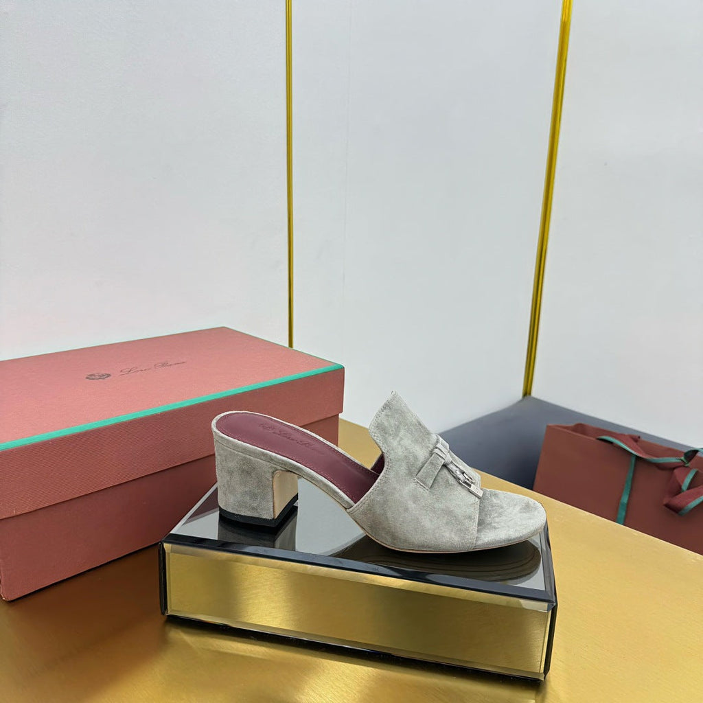 LP BLOCK HEEL SANDALS 25S IN MOSS GRAY SUEDE