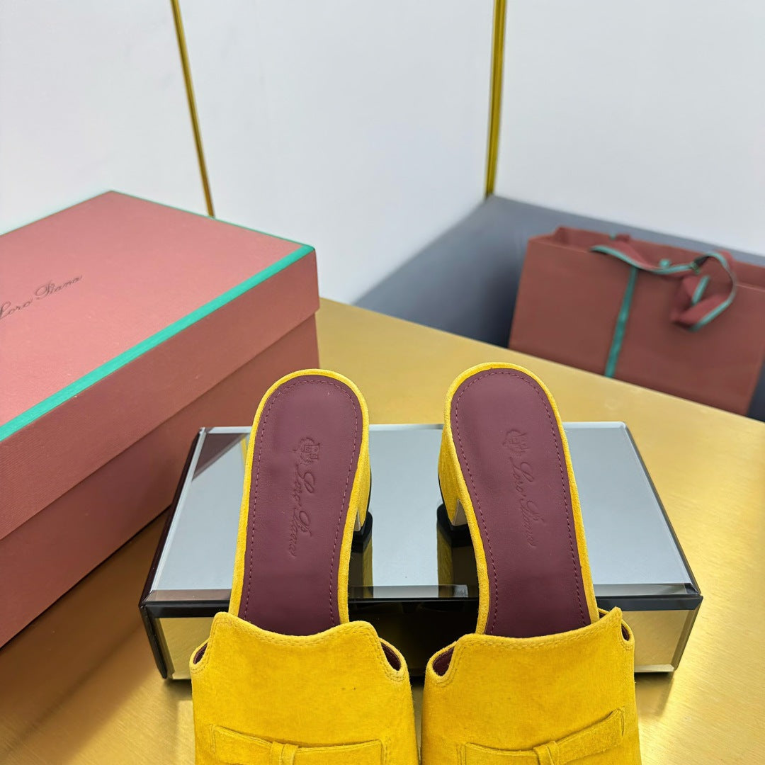 LP BLOCK HEEL SANDALS 25S IN DARK YELLOW SUEDE