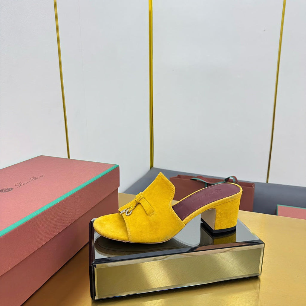 LP BLOCK HEEL SANDALS 25S IN DARK YELLOW SUEDE