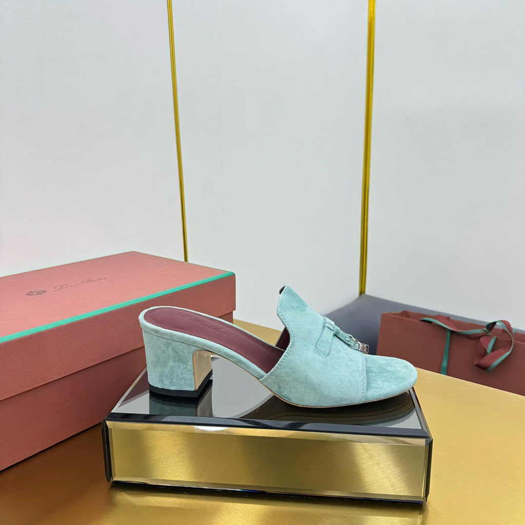 LP BLOCK HEEL SANDALS 25S IN POWDER BLUE SUEDE