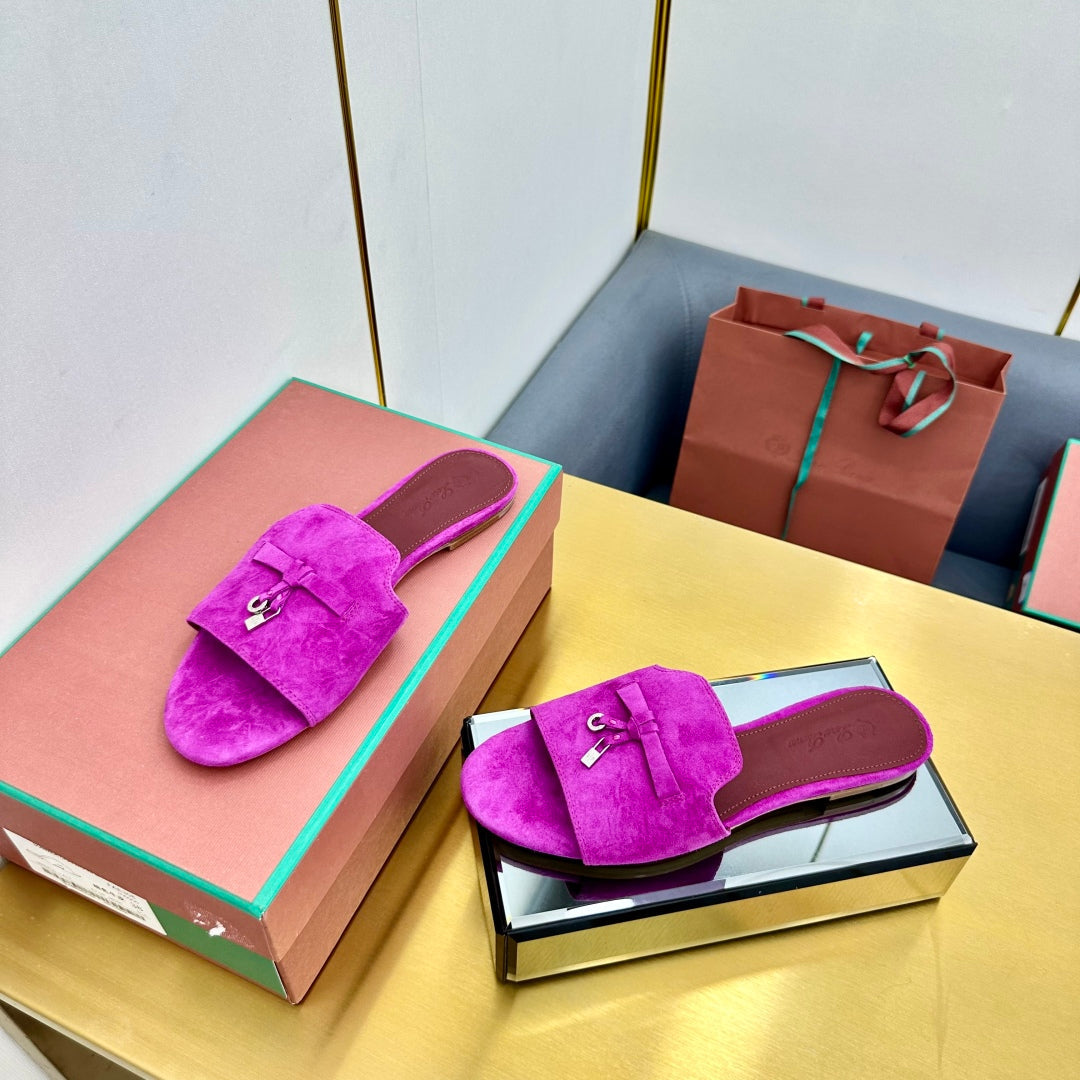 LP SANDALS 25S IN DARK PURPLE SUEDE WITH SILVER HARDWARE