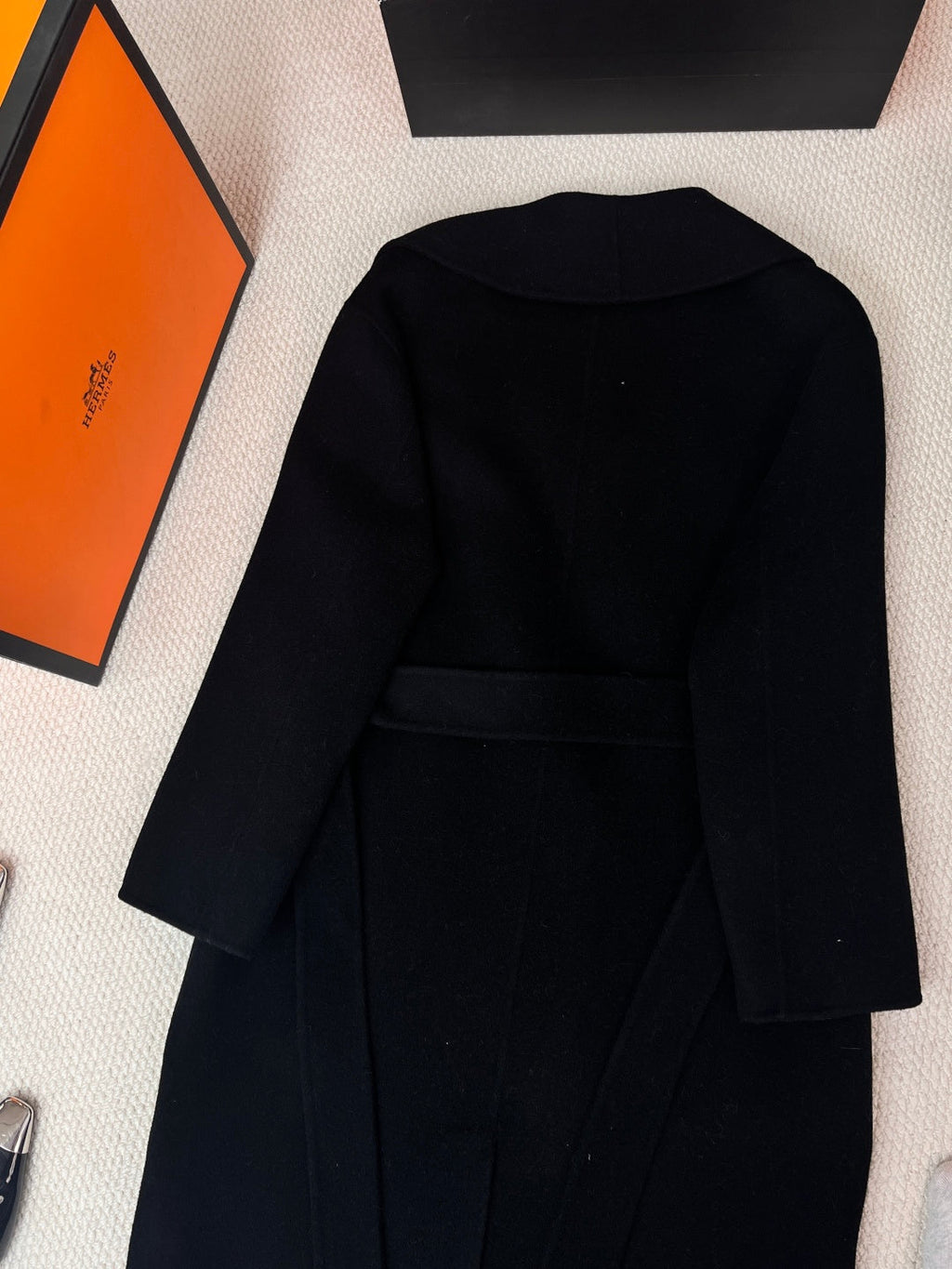 HERMES 25S LAPEL-COLLAR CASHMERE COAT 210