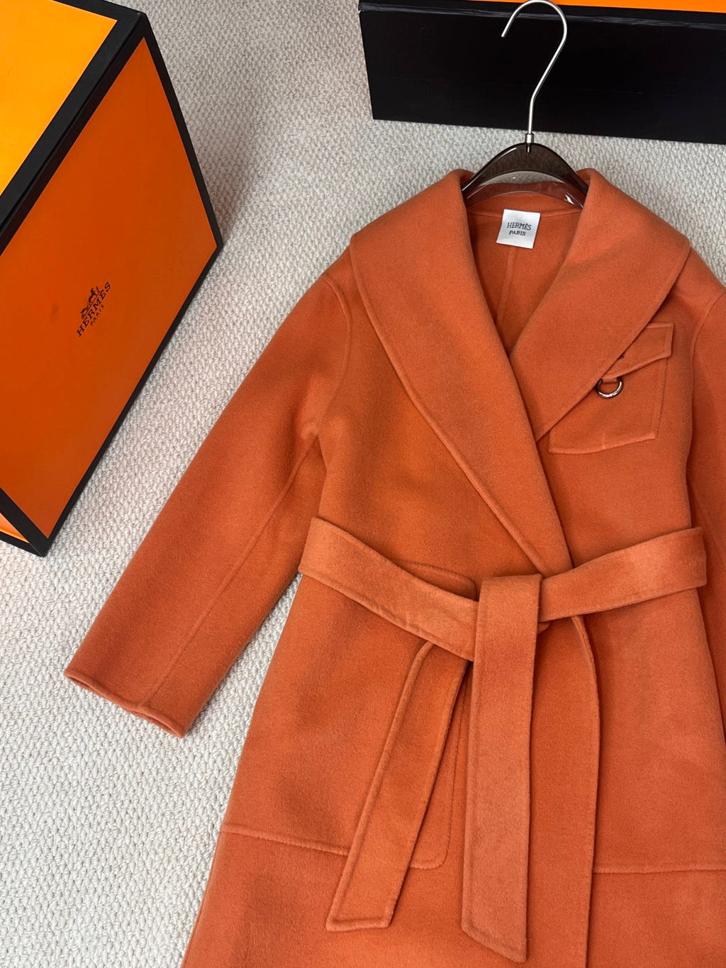 HERMES 25S LAPEL-COLLAR CASHMERE COAT 208