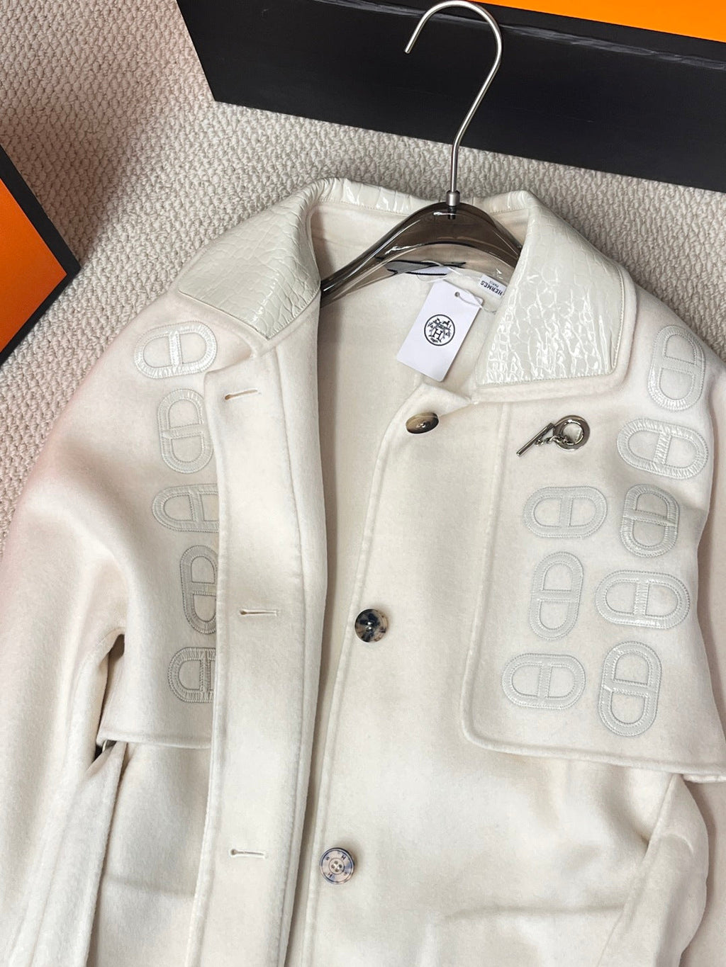 HERMES 25S LONG CASHMERE PIG-NOSE COAT 206