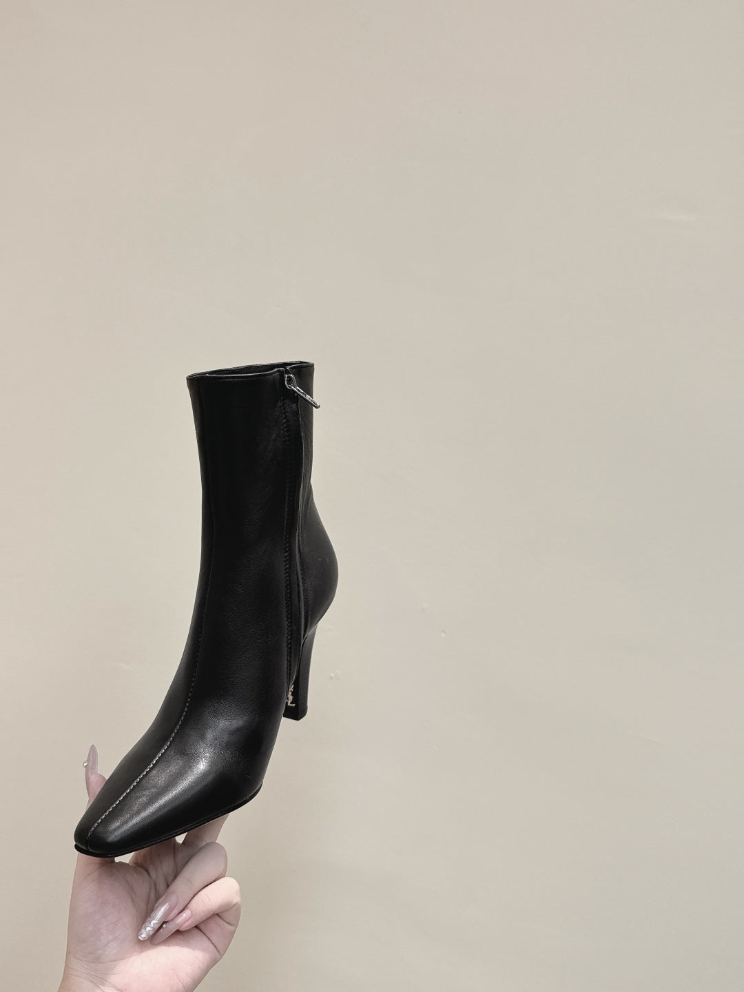 YSL 25S HEELED ANKLE BOOTS 75 MM IN BLACK LAMBSKIN