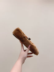 PRADA 25S MARY JANE BALLET FLATS IN BROWN FUR