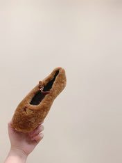 PRADA 25S MARY JANE BALLET FLATS IN BROWN FUR