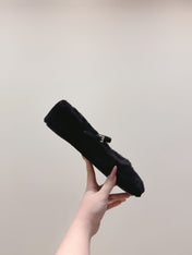 PRADA 25S MARY JANE BALLET FLATS IN BLACK FUR