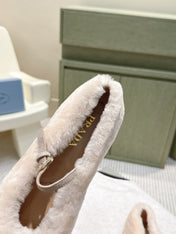 PRADA 25S MARY JANE BALLET FLATS IN LIGHT BEIGE FUR