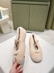 PRADA 25S MARY JANE BALLET FLATS IN LIGHT BEIGE FUR