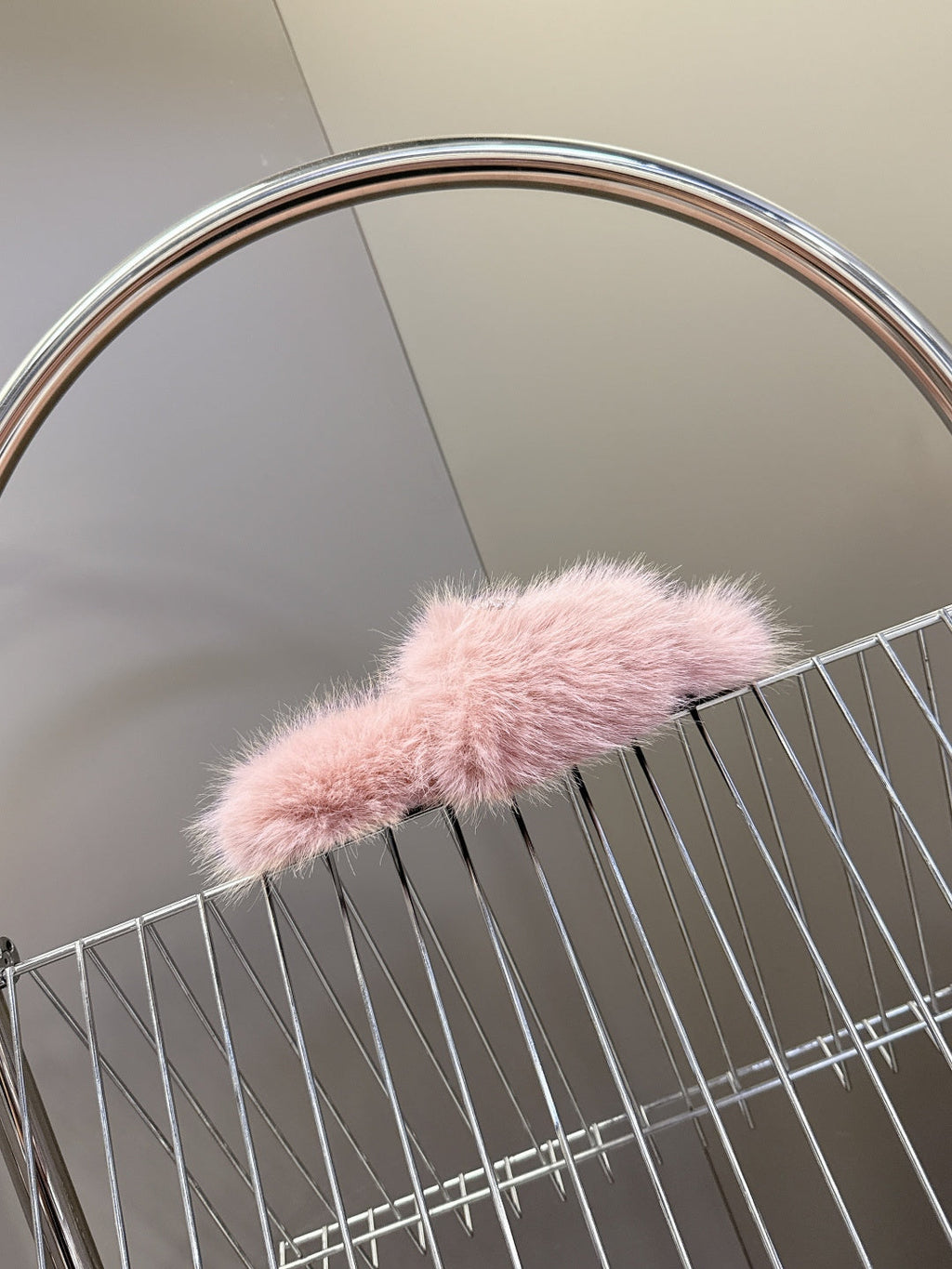 BALENCIAGA 25S SOFT FUR SLIPPERS IN LIGHT PINK FUR WITH RHINESTONE BOW