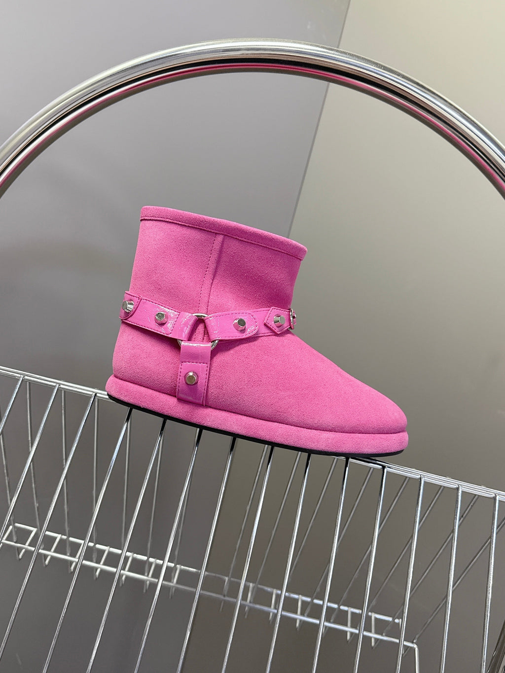 BALENCIAGA 25S ALASKA ANKLE BOOTS IN PINK SUEDE AND LAMBSKIN