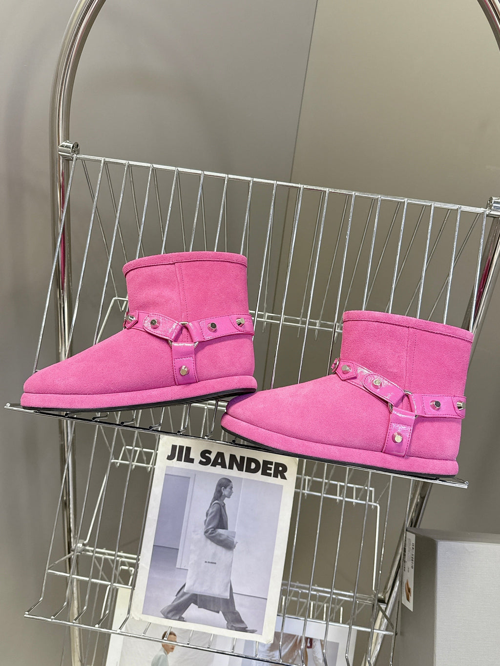 BALENCIAGA 25S ALASKA ANKLE BOOTS IN PINK SUEDE AND LAMBSKIN