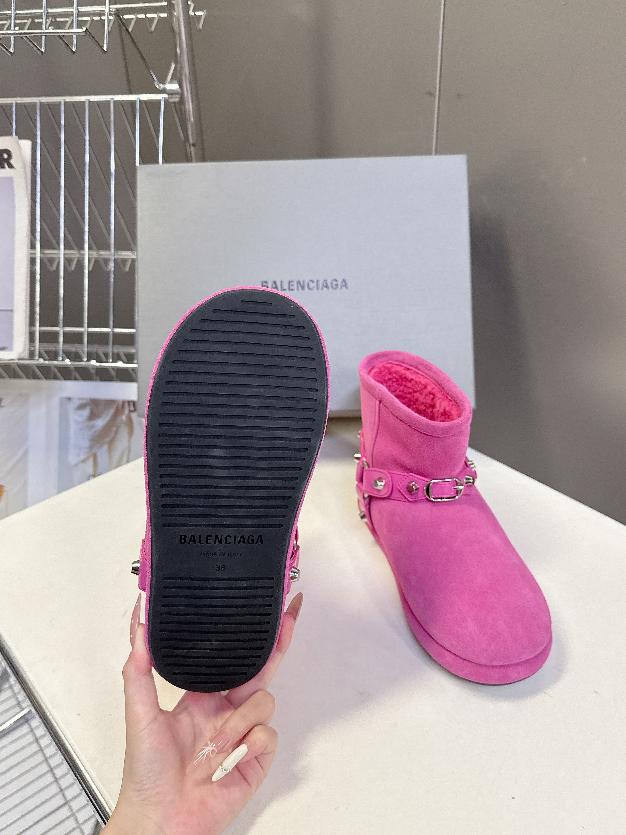 BALENCIAGA 25S ALASKA ANKLE BOOTS IN PINK SUEDE AND LAMBSKIN